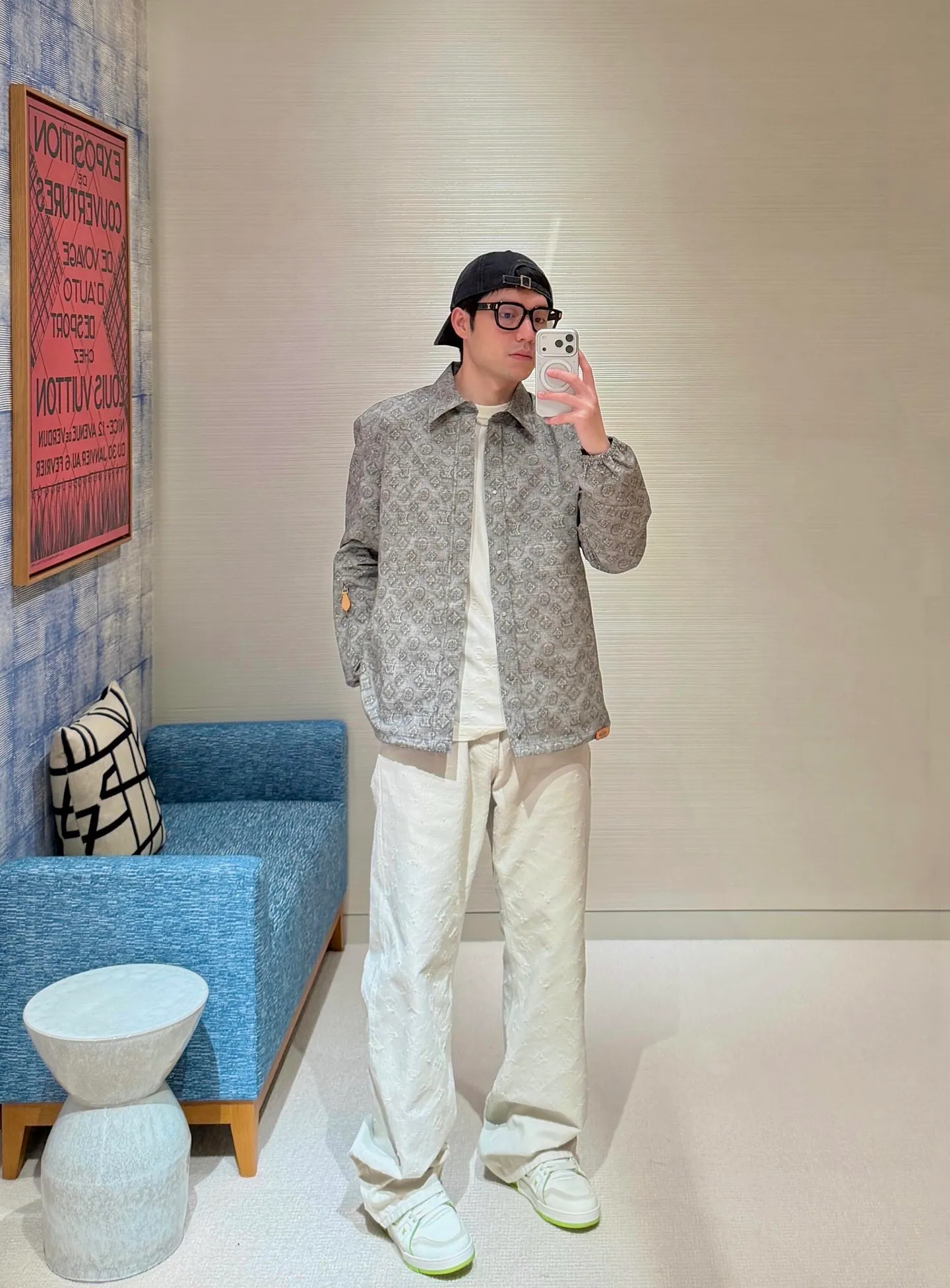 Louis Vuitton/Louis Vuitton all-over presbyopia digital print leather lapel jacket